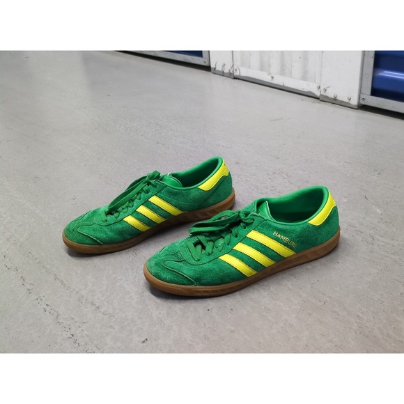 Adidas Hamburg Trainers Suede Sneakers Green Yellow Size 11 Streetwear Lace Up
